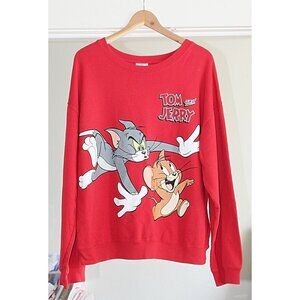 Tom and Jerry Cartoon Sweatshirt, Cotton Blend - Red - XL